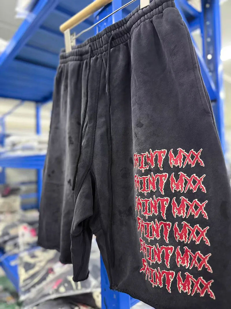 New Washed Black SAINT Shorts Men Woman Good Quality Vintage Letter Printing Oversize Casual Best Quality Joggers
