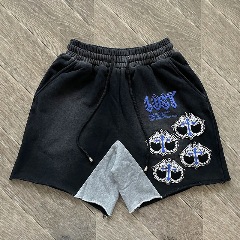 Fashion Rhinestone Mitt Shorts Hot Diamond Casual Short Sleeve
