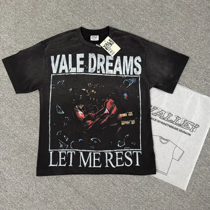 Vale/Valley American-Style Trendy Brand Direct-Print Washed Vintage Loose-Fit Pure Cotton Short-Sleeve T-Shirt for Men High-End Version