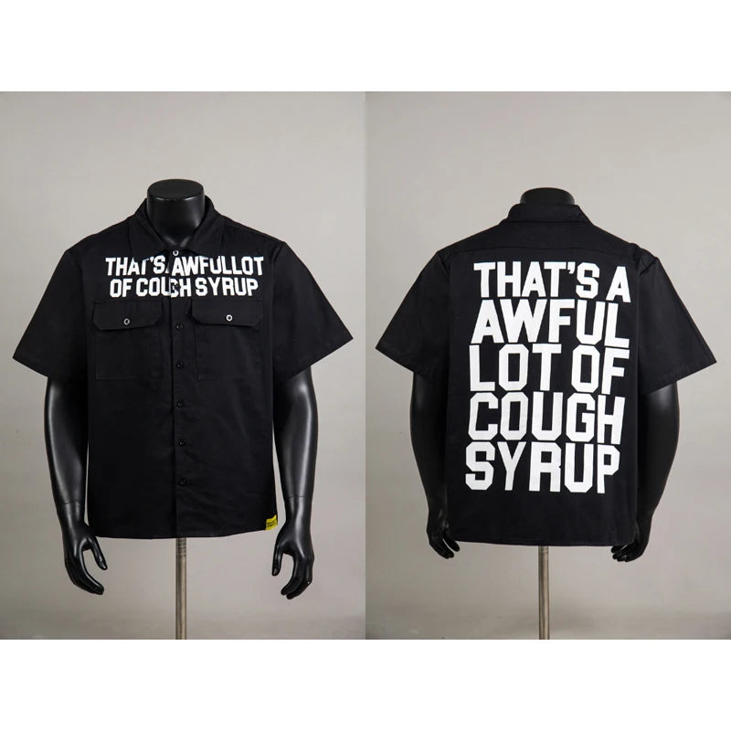 American Trend That'S a Awful Lot of Cough Syrup Short Sleeve Shirt Streetwear Distressed Flannel Pink Plaid Shirt Tops