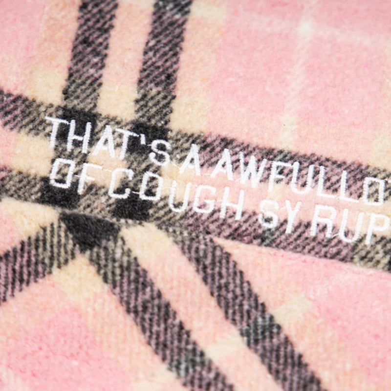 American Trend That'S a Awful Lot of Cough Syrup Short Sleeve Shirt Streetwear Distressed Flannel Pink Plaid Shirt Tops