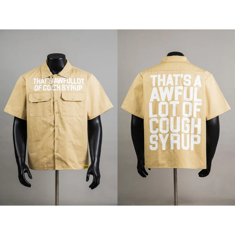 American Trend That'S a Awful Lot of Cough Syrup Short Sleeve Shirt Streetwear Distressed Flannel Pink Plaid Shirt Tops