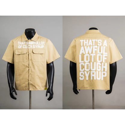 American Trend That'S a Awful Lot of Cough Syrup Short Sleeve Shirt Streetwear Distressed Flannel Pink Plaid Shirt Tops