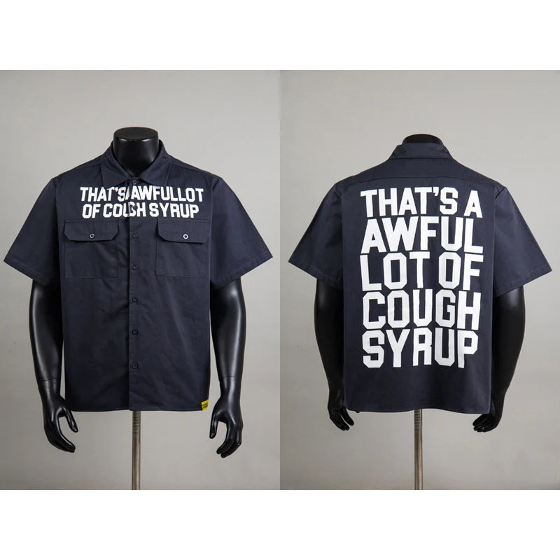 American Trend That'S a Awful Lot of Cough Syrup Short Sleeve Shirt Streetwear Distressed Flannel Pink Plaid Shirt Tops