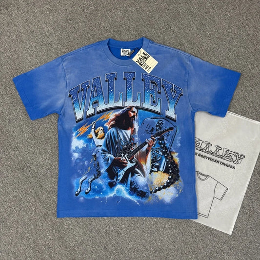 Vale/Valley American-Style Trendy Brand Direct-Print Washed Vintage Loose-Fit Pure Cotton Short-Sleeve T-Shirt for Men High-End Version