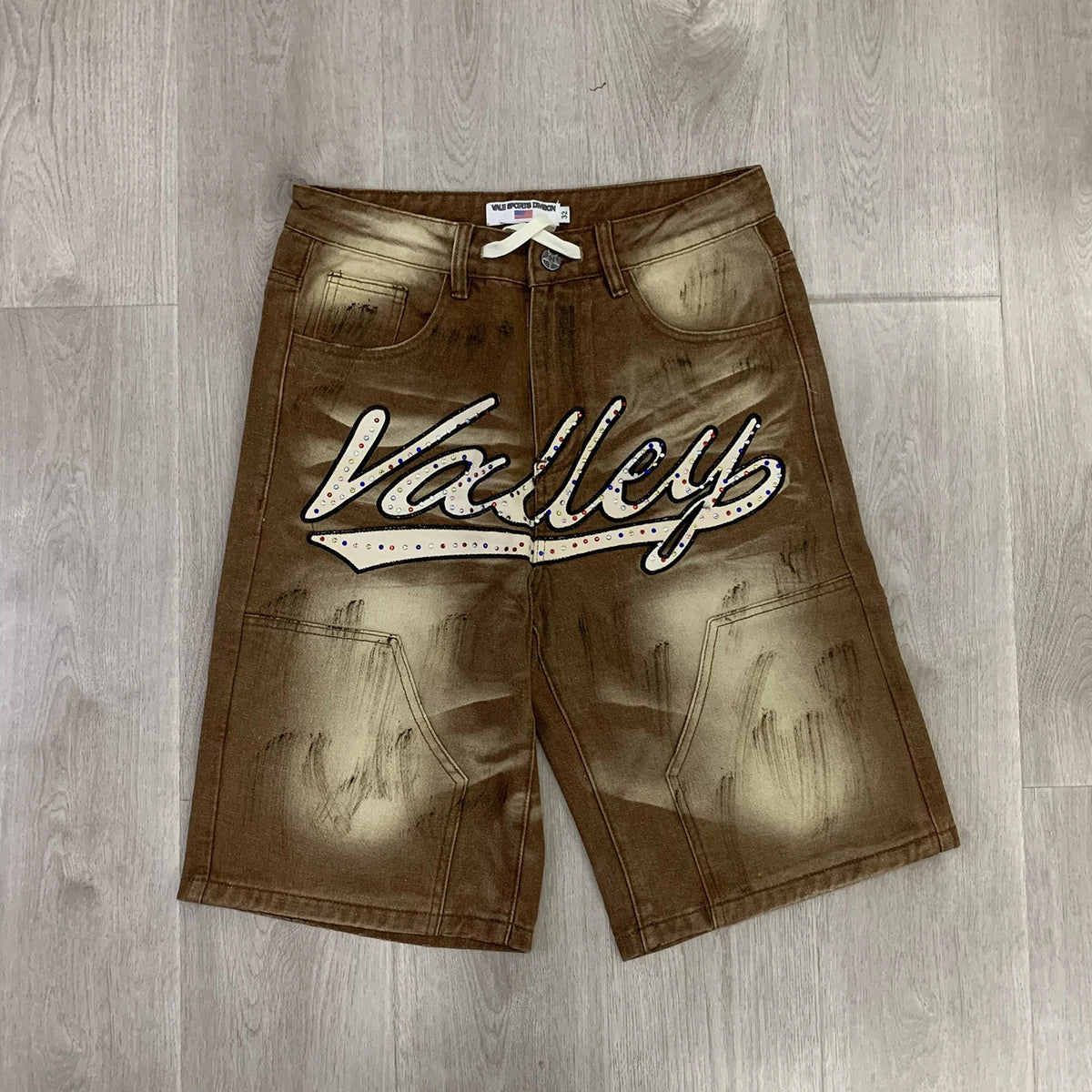 Shinning Diamond Letter Embroidery Washed Jeans Shorts for Men and Women Vintage Baggy Rhinestone Baggy Denim Shorts Oversized