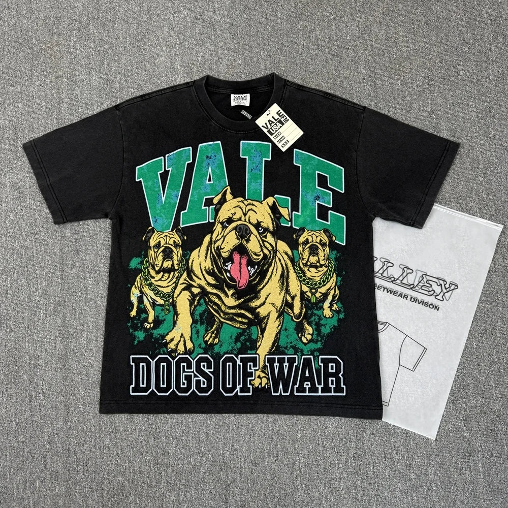 Vale/Valley American-Style Trendy Brand Direct-Print Washed Vintage Loose-Fit Pure Cotton Short-Sleeve T-Shirt for Men High-End Version