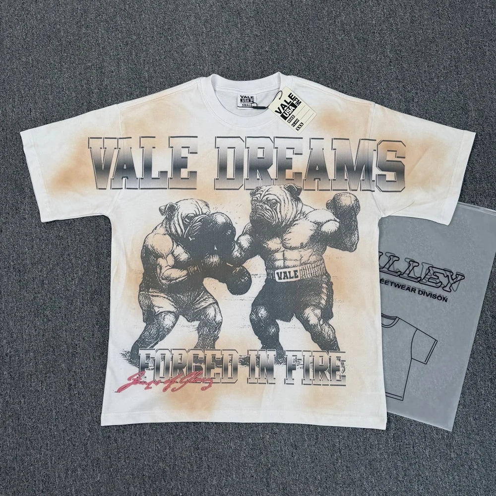 Vale/Valley American-Style Trendy Brand Direct-Print Washed Vintage Loose-Fit Pure Cotton Short-Sleeve T-Shirt for Men High-End Version