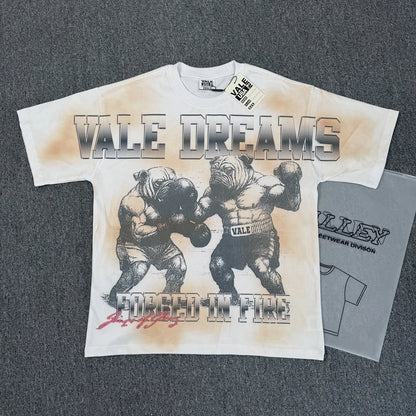 Vale/Valley American-Style Trendy Brand Direct-Print Washed Vintage Loose-Fit Pure Cotton Short-Sleeve T-Shirt for Men High-End Version