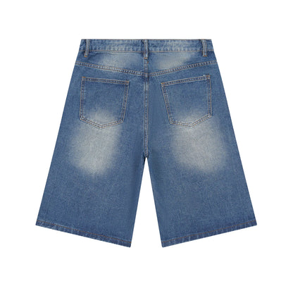 Shinning Diamond Letter Embroidery Washed Jeans Shorts for Men and Women Vintage Baggy Rhinestone Baggy Denim Shorts Oversized