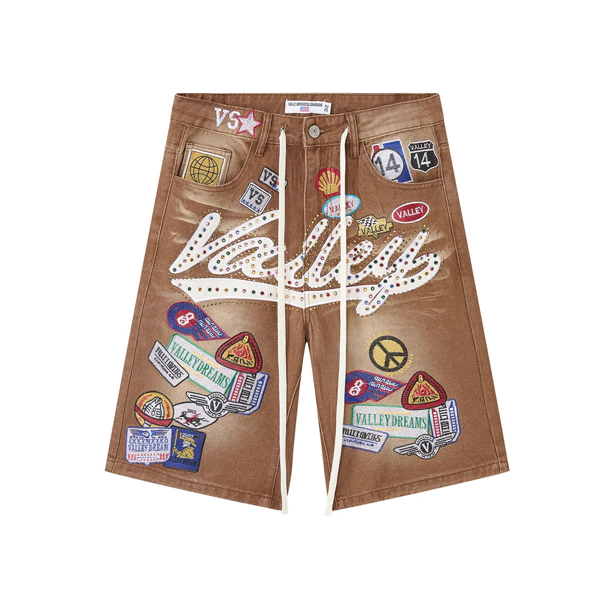 Shinning Diamond Letter Embroidery Washed Jeans Shorts for Men and Women Vintage Baggy Rhinestone Baggy Denim Shorts Oversized