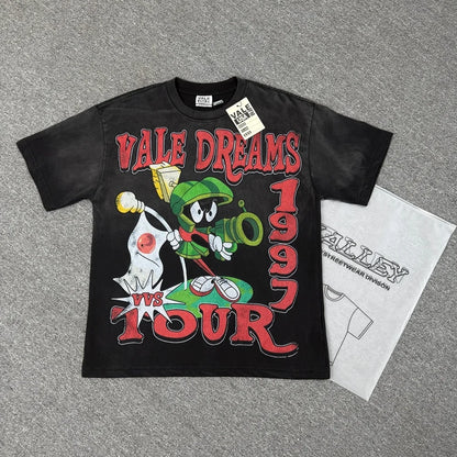 Vale/Valley American-Style Trendy Brand Direct-Print Washed Vintage Loose-Fit Pure Cotton Short-Sleeve T-Shirt for Men High-End Version