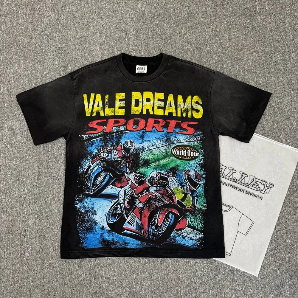 Vale/Valley American-Style Trendy Brand Direct-Print Washed Vintage Loose-Fit Pure Cotton Short-Sleeve T-Shirt for Men High-End Version
