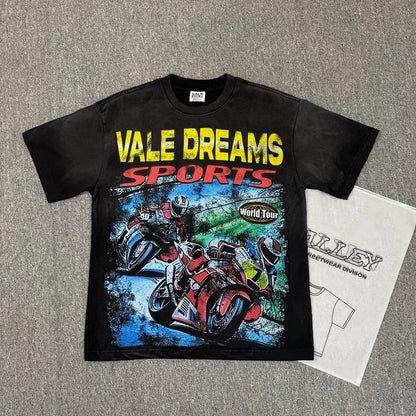 Vale/Valley American-Style Trendy Brand Direct-Print Washed Vintage Loose-Fit Pure Cotton Short-Sleeve T-Shirt for Men High-End Version