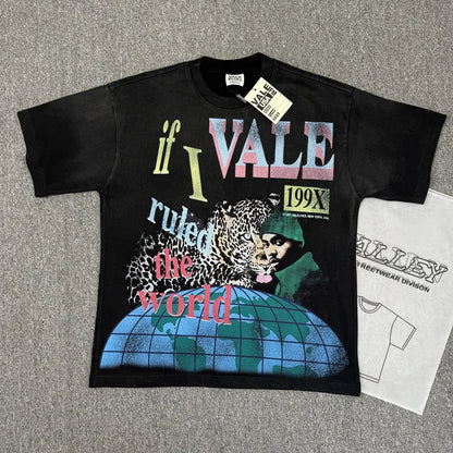 Vale/Valley American-Style Trendy Brand Direct-Print Washed Vintage Loose-Fit Pure Cotton Short-Sleeve T-Shirt for Men High-End Version
