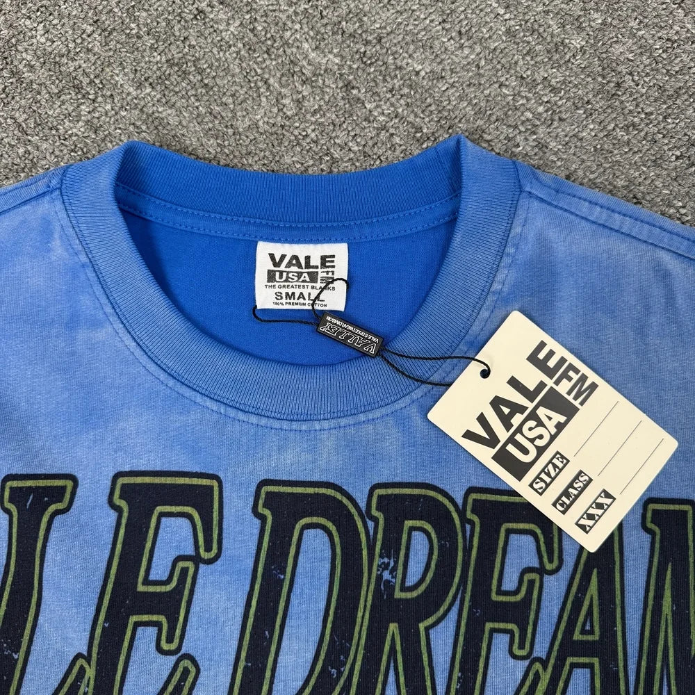 Vale/Valley American-Style Trendy Brand Direct-Print Washed Vintage Loose-Fit Pure Cotton Short-Sleeve T-Shirt for Men High-End Version
